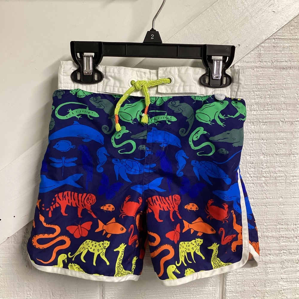 Mini Boden Colorful Animal Print Kids Swim Shorts